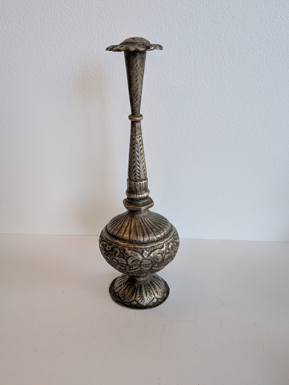Antique Repousse Silver Rosewater Sprinkler Twisted Spire
